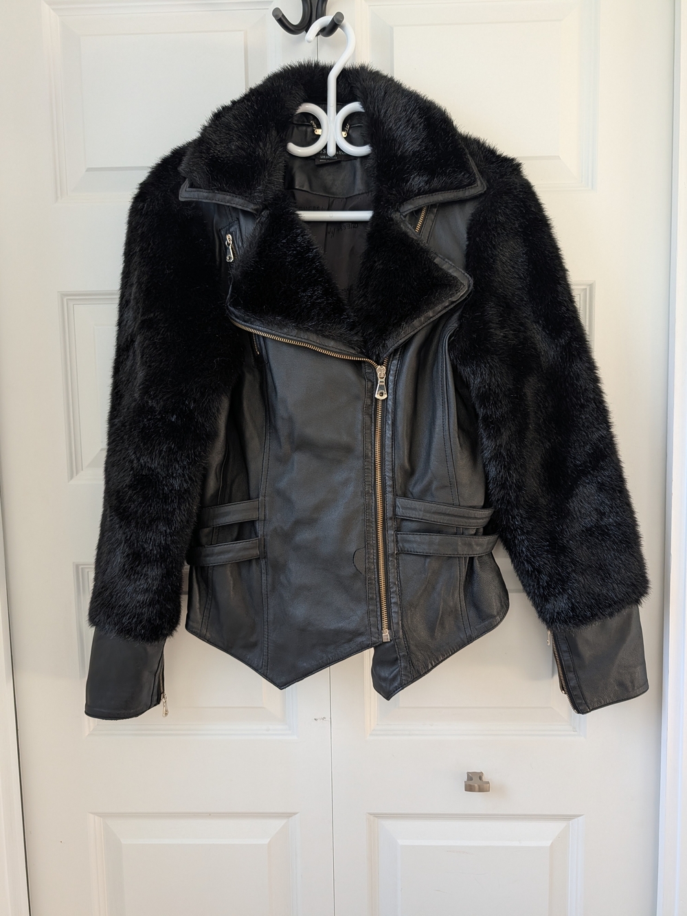 Guess by Marciano Black Faux Fur Trim Leather Moto Jacket